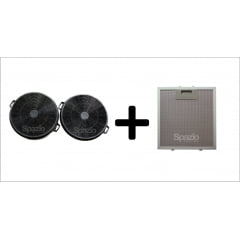 KIT 1 Filtro metálico + 2 filtros de carvão 21cm coifa Vetro 60